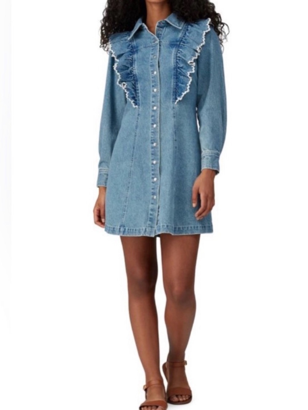 Sea Mara Denim Ruffle Button-Front Shirt Dress - Blue Size 2
